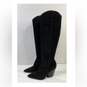 VINCE CAMUTO OYENNDA WIDE-CALF BOOT SUEDE LEATHER POINTED TOE BLACK 6.5 $240